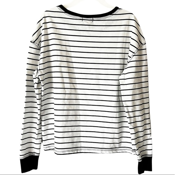 Model Off Duty Graphics Black White Striped Ringed Long Sleeve Tee Shirt… - Picture 7 of 12